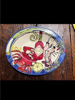 Tabasco Cream and Blue Oval Serving Platter with Logo - TIKA Hasslock